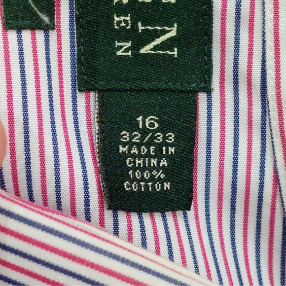 Lauren Ralph Lauren Men's 16 32/33 Non-Iron Shirt Red Blue Striped Business - Picture 4 of 10